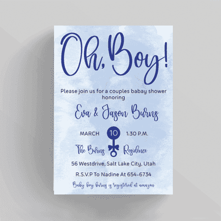 Oh Boy Watercolor Baby Shower Invitation